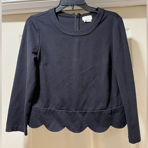 NWOT Kate Spade Black, long-sleeve, scalloped top